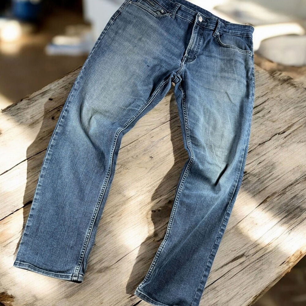 Calvin Klein Jeans Men 34x30 Slim Fit Blue Denim Five Pocket Casual‎ *Blemish
